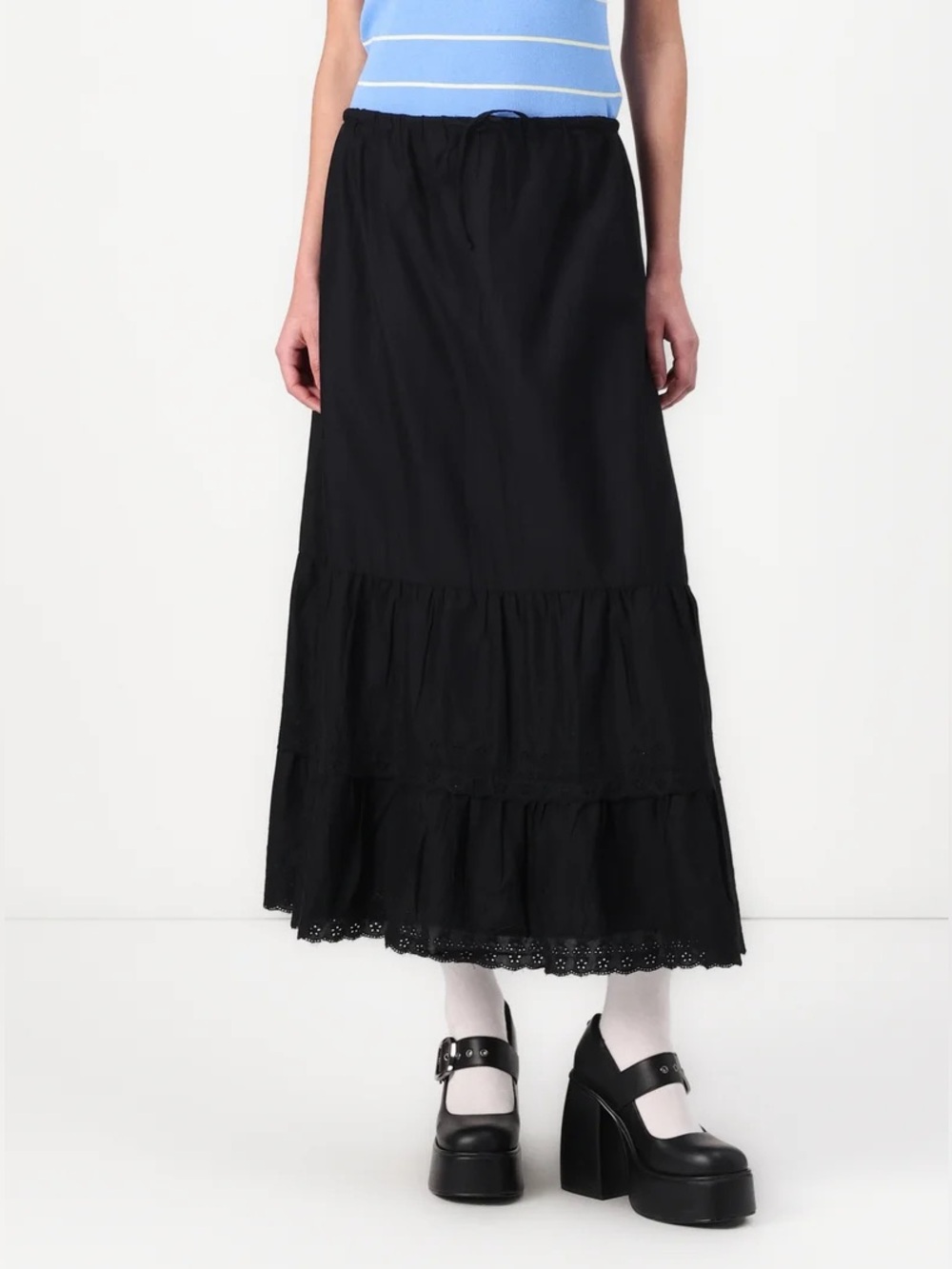 NWT – Gap – Pull-On Embroidered Eyelet Maxi Skirt – True Black – Sz. S